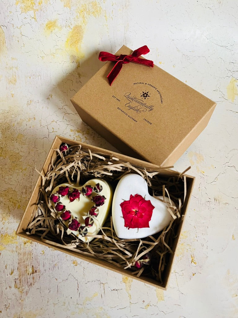 Romantic English Rose Valentine’s gift box with handmade organic soap and natural bath bomb